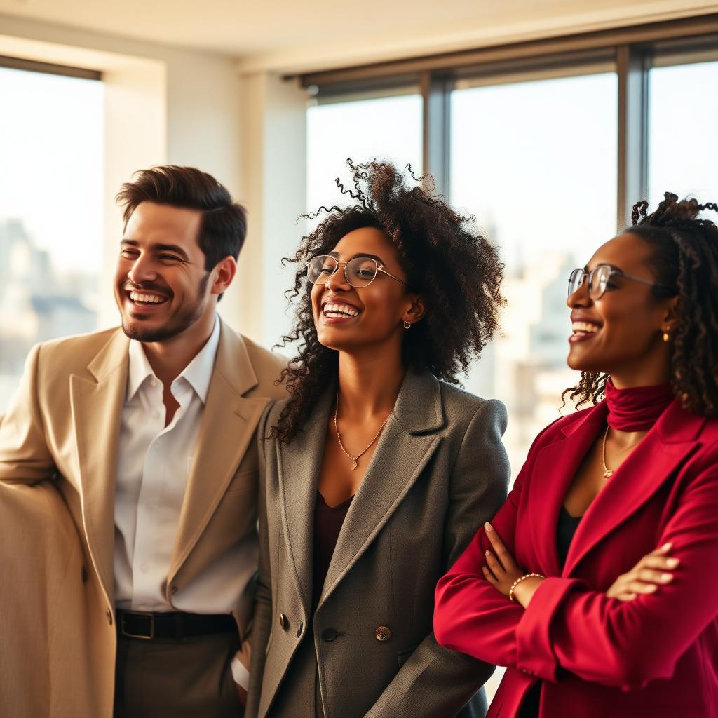 Karriere: Stylische Gruppe von Menschen, glücklich mit ihrem Business