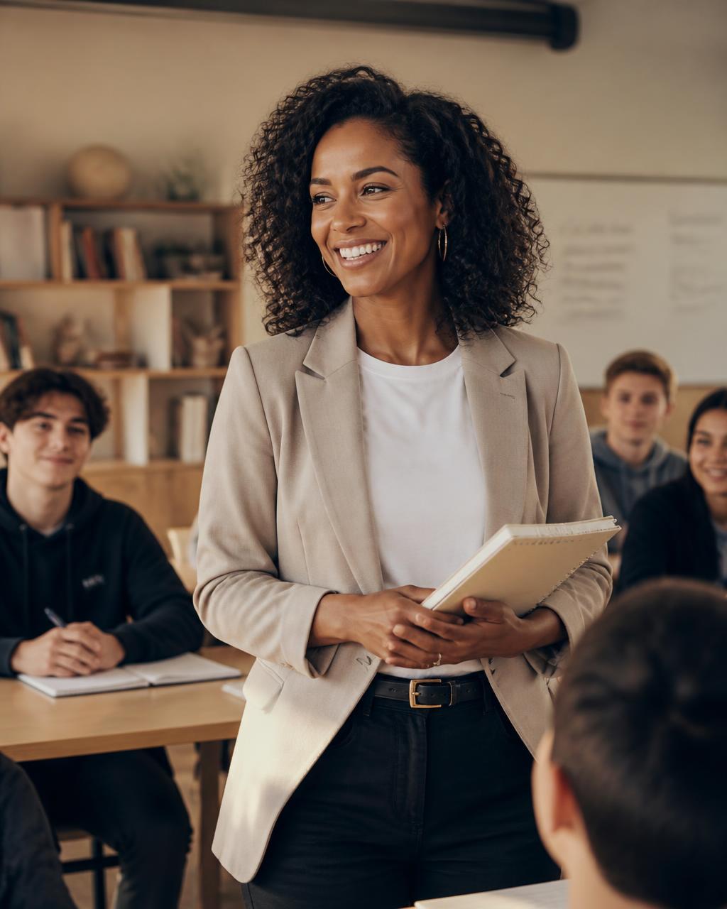 Personal Branding: Glücklicher Coach im Bildungssektor mit Schüler:innen