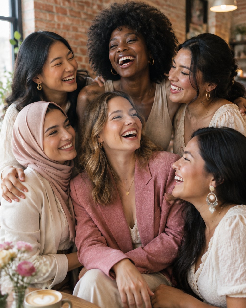 Frauen aus verschiedenen Kulturen lachen zusammen